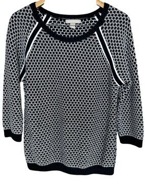 Banana Republic Sweater Size XL Cotton Geometric Black & White Raglan Sleeve